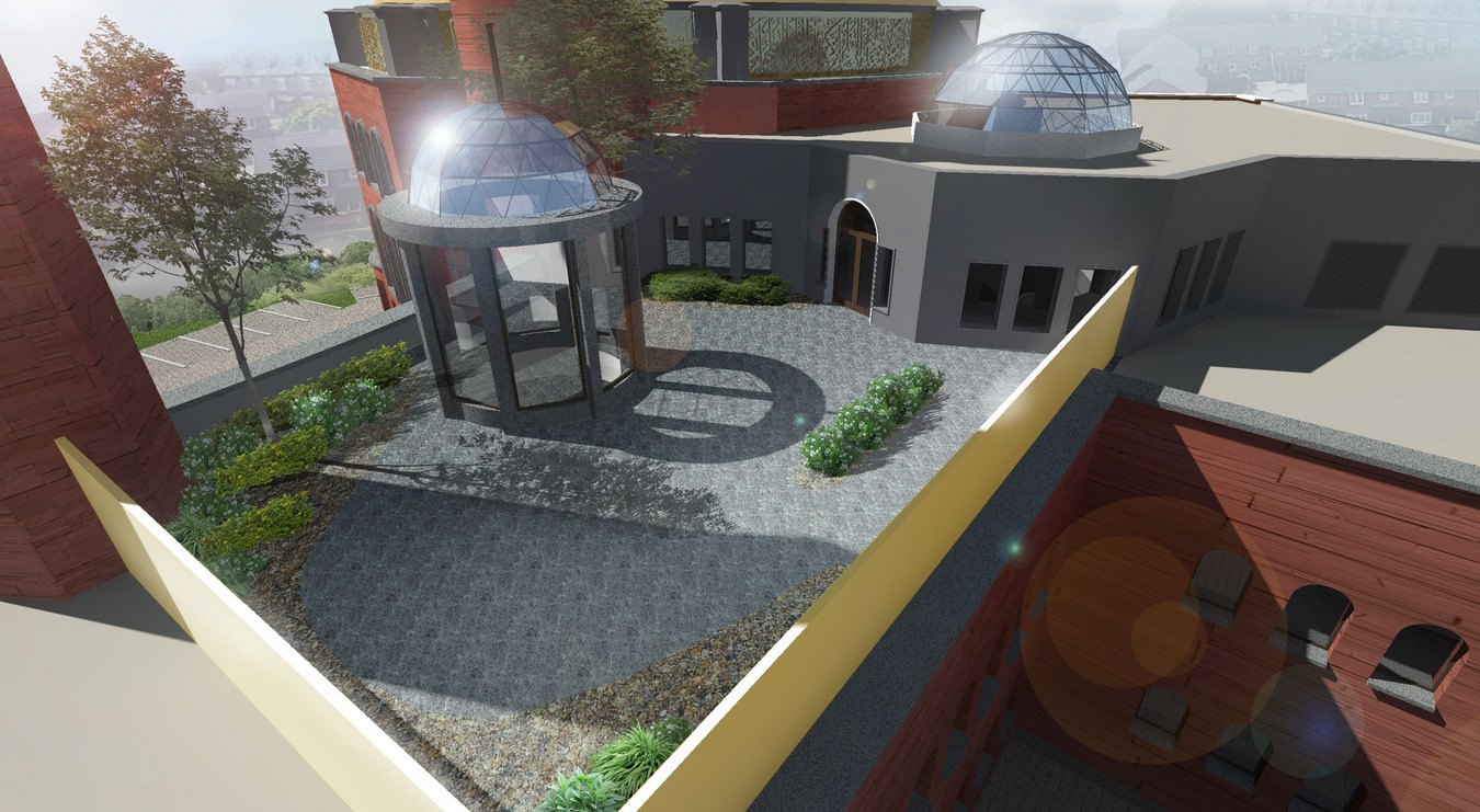 Architect's rendering of the courtyard and its glass dome